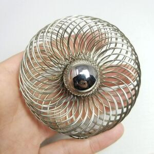Vintage Retro Design Wire Circle Flower Brooch, Silver Tone, Mid Century Modern
